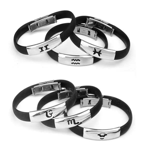 

YYW Punk Stainless Steel Silicone Bracelets Women Men Jewelry Black Rubber Silicone Bangle Zodiac Constellation Signs Bracelets