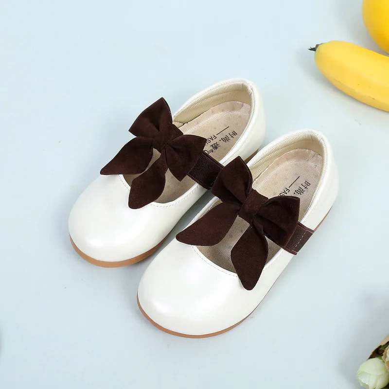

Spring 2019 Baby Girls Vintage T-Strap Flats Little Kids Genuine Leather Bow Flats Children Dress Shoes Size 26-36