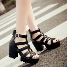 Heiße art damen 2016 sommer schwarz Gladiator sandalen sexy frauen hohlkreuz reißverschluss schuhe mit hohen absätzen partei hochzeit Rom schuhe