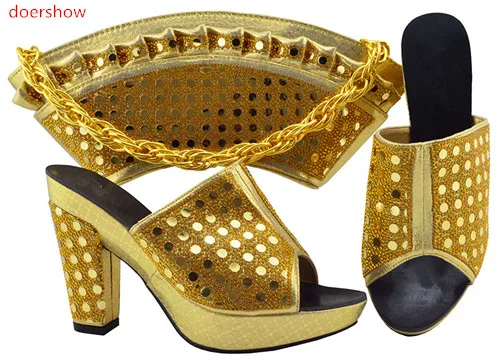 

doershow gold Shoes and Bag To Match Italian Matching Shoe and Bag Set African Wedding Shoes and Bag To Match for party PFG1-34