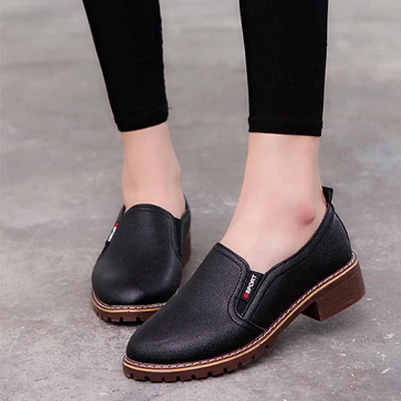 

DAFENP Fashion Women Casual Shoes Breathable Slip-On Stability Round Toe Solid Color Ankle Flat leather shoes