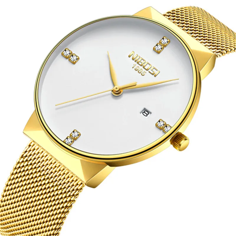 

Luxury Fashion Calendar Women Watches Crystal Diamonds Ladies Analog Clock Mesh Steel Belt Dress Women's Quartz Wrist Watch