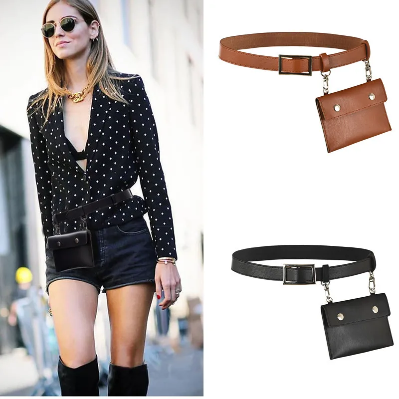 

8PCS / LOT SINGYOU New Casual Fashion PU Leather Belt With Mini Phone Bag Women Belts All-match Ceinture Femme