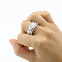 Luxury unisex wedding rings square prong setting Cubic Zirconia hight quality plate silver rings Austri crystal Jewelry Ring