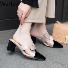 Wertzk/Новое поступление года; женские шлепанцы с бантом; шлепанцы с острым носком на высоком каблуке; модная женская обувь; zapatos mujer; E512