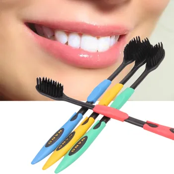 

Hot 4PCS Double Ultra Soft Toothbrush Bamboo Charcoal Nano Brush Teeth Cleaning Oral Hygiene Dental Black or Yellow Head