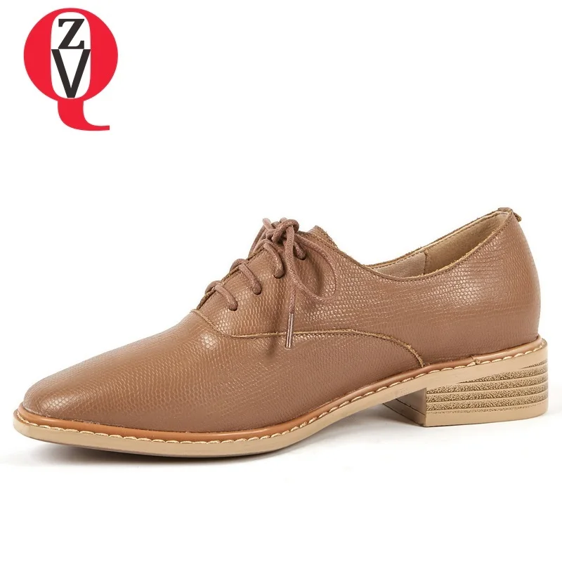 

ZVQ shoes women 2019 spring new concise high quality genuine leather outside comfortable low square heel cross-tied ladies shoes