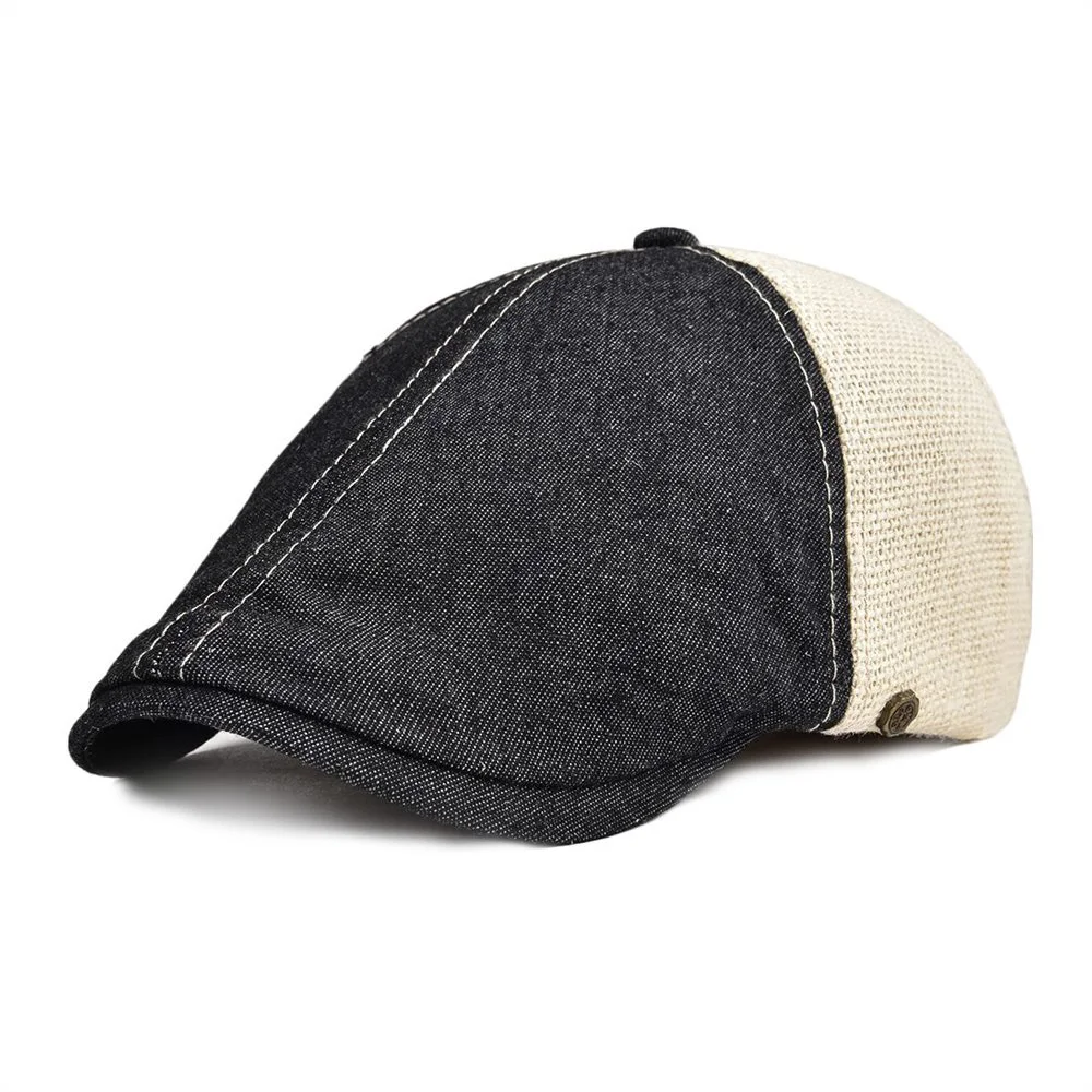 

VOBOOM Summer Autumn Flat Cap Men Women Cotton Half Linen Mesh Ivy Hat 6 Panel Design Newsboy Beret 143