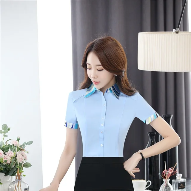 Summer Short Sleeve Blouses Shirts Uniform Styles Ladies