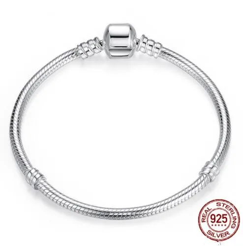 

Authentic 925 Sterling Silver Original Padlock Snake Chain Bangle Bracelet Charm Beads fit Women Fine Party Jewelry Gifts