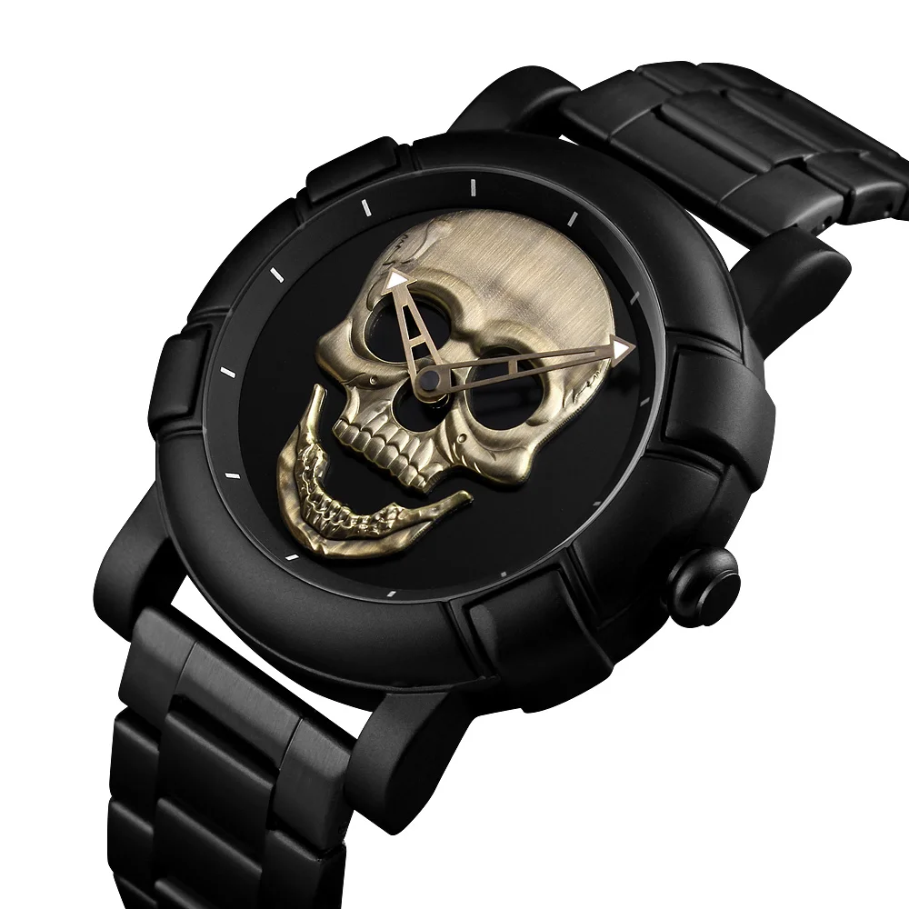 

SKMEI Fashion Skull Watch Men Waterproof Mens Watches Top Brand Luxury Stainless Steel Sports Quartz Man Watch Relogio Masculino