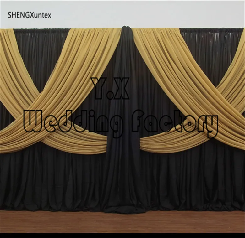 

free shippinng Black And Gold Wedding Backdrop Curtain \ Stage Background 10ft*10ft