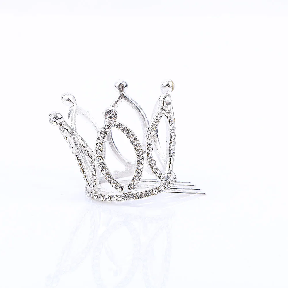 

Little Girls Mini Crown Tiara Hair Combs Silver Rhinestones Alloy Hair Jewelry Party Prom Hair Accessories