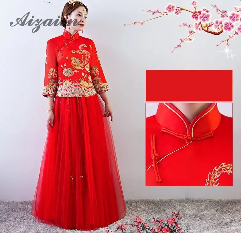 DE BODA rojo Qipao Формальные традиционные Чино satinado Vestido Cheongsam современный Восточный bata vestidos de fiesta Китай mucho