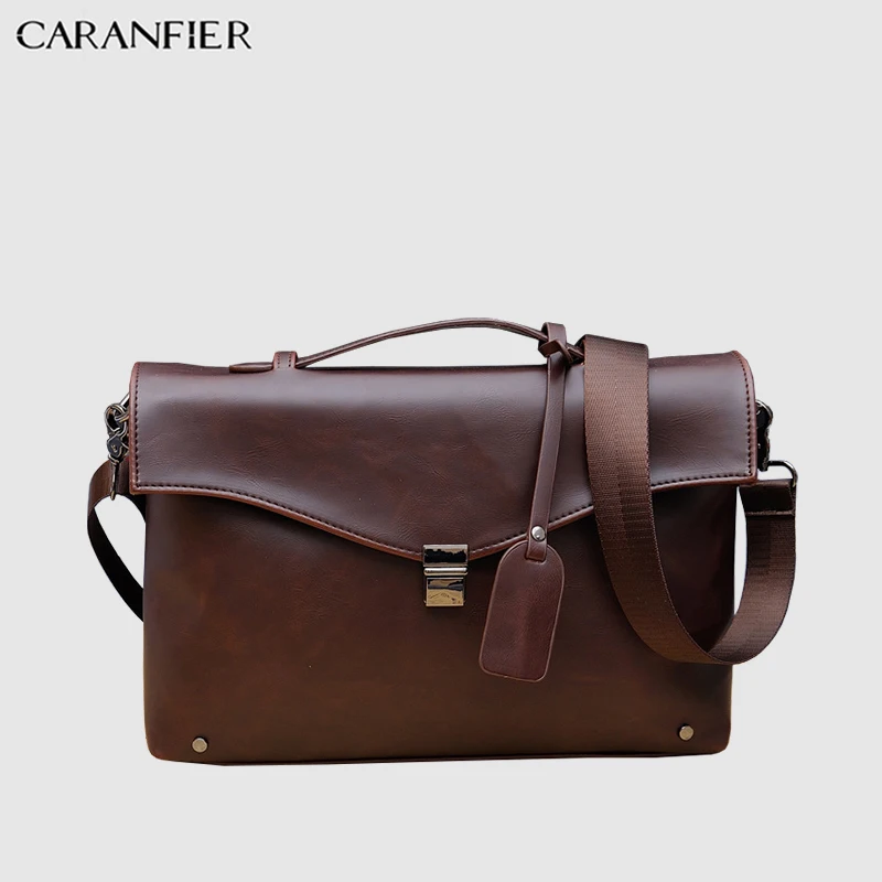 CARANFIER мужской портфель из искусственной кожи сумки бизнес 14 дюймов ноутбук Одноцветный через плечо женская сумка-мессенджер - Цвет: Chocolate color