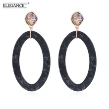 ELEGANCE11 Big Black Acrylic Dangle Earring Hollowing Large Oval Statement Dangle Drop Earrings Exaggerated Fashion Jewelry badu wooden pattern acrylic earrings large geometry drops big dangle earrings hollowing acetic acid vintage fashion jewelry