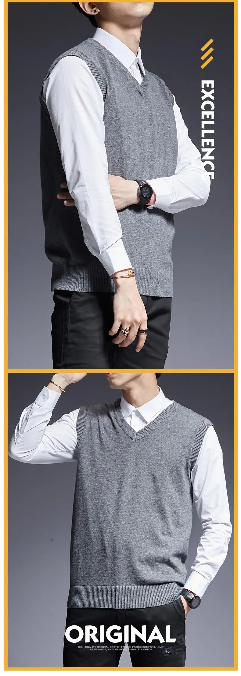 2019 новый модный брендовый свитер для мужчин s пуловеры Sleeveles Slim Fit Джемперы трикотажные толстые Осенние корейский стиль повседневная