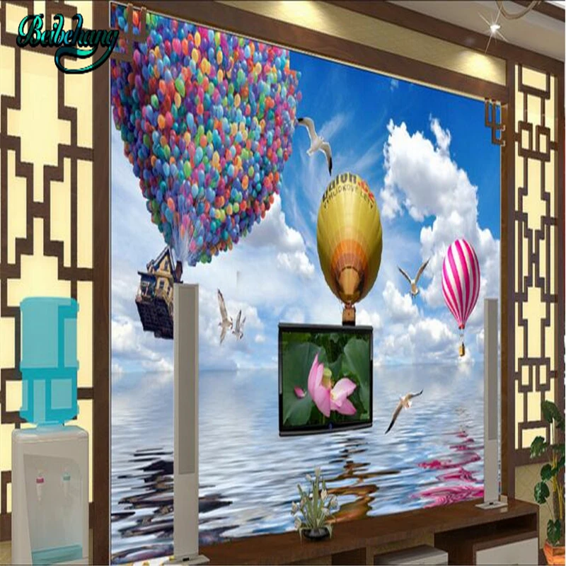 beibehang Large Custom Wallpaper Mural Decorative Blue Sky Sea Hot Air Balloon TV Wall Background | Обустройство дома