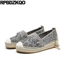 Криперы кисточка Платформа клинья женщин обувь цепь сверкание холст эспадрильи Muffin металл Толстая подошва Серебряный Корейский бахрома конопля цехин Мода последние весенняя осень отправка капель красивая