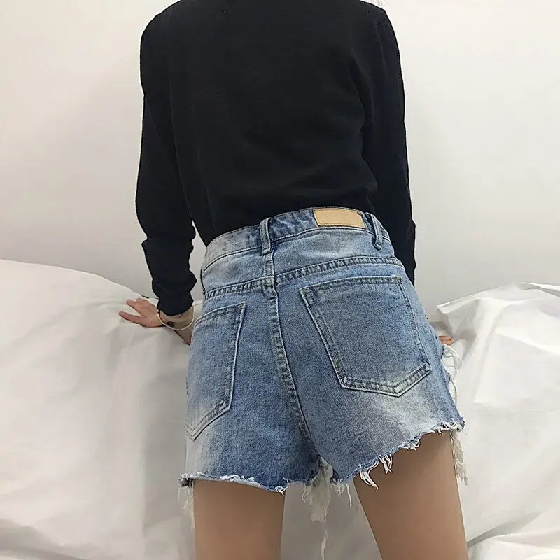 2018 Summer Women Shorts Ripped Jeans High Waist Loose Blue Sexy & Club Denim Short Feminino with Hole Plus Size 3XL 4XL 5XL
