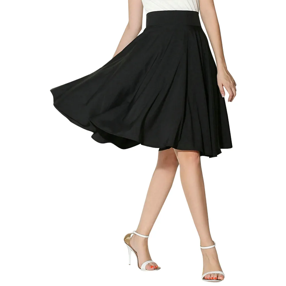 Summer Style Women Pleated Skirt Vintage High Waist Skirts Knee Length