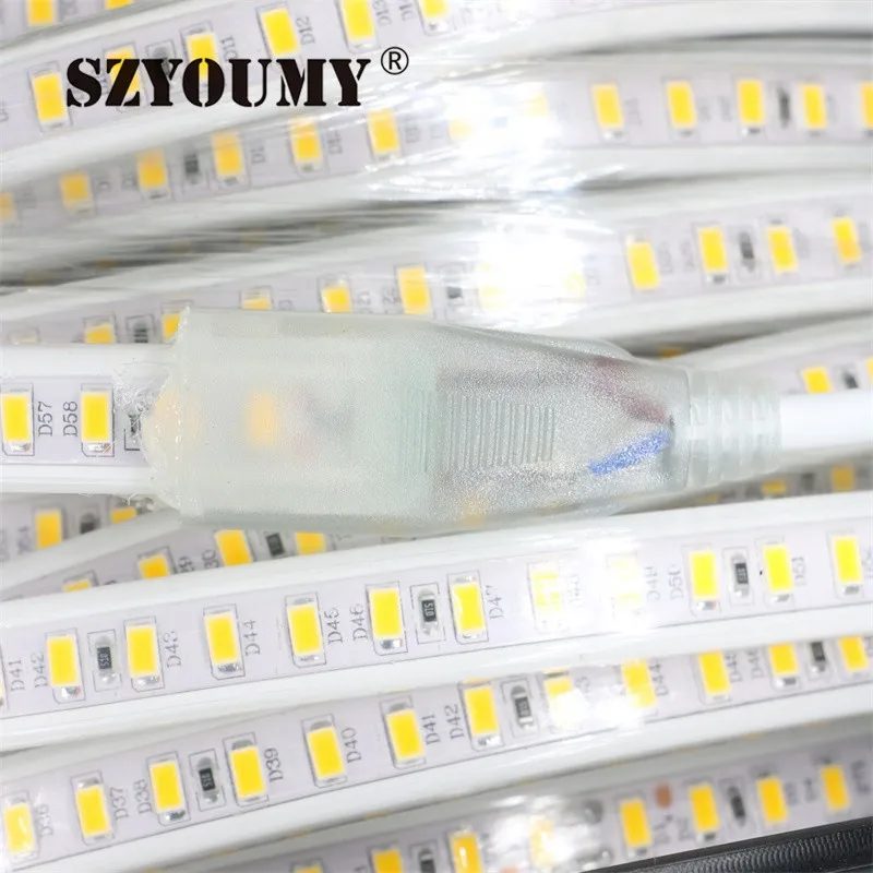 SZYOUMY 120 светодиодный s/m 220 V Светодиодная лента 5630 SMD белый теплый белый ленточный светильник водонепроницаемый 20 м + разъем питания