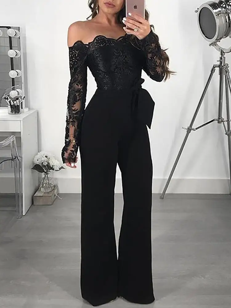 off the shoulder tie waist jumpsuit