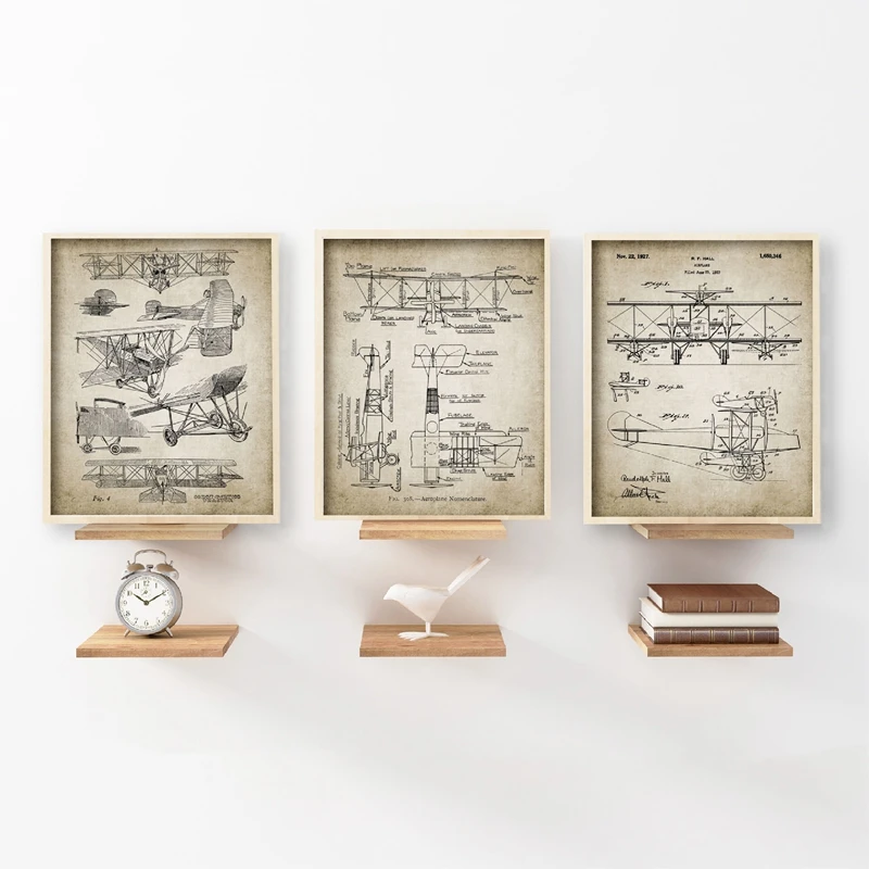 Biplane Aircraft лакированная винтажная ПЕЧАТЬ Плакаты печать биплан самолет дизайн