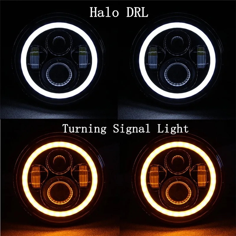 High Quality 7 Inch Round Led Headlight Halo Angle Eyes Led Headlamp For Jeep Wrangler JK LJ TJ With DRL Turning Signal harley