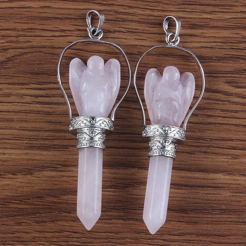 Natural Gnergy Gemstone~ Natural Healing Crystal Quartz Pendulums Hexagon Column Stones Carve Angel Scepter Pendulum Stone Pendant Fashion Jewelry 7 AA00201024304c