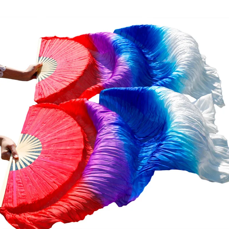 

new style Belly dance silk fan 100% Real Silk Long Silk Fans Handmade Gradient Color Dance Fans Can Be Customized
