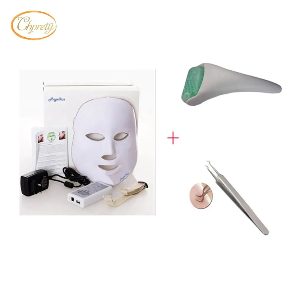 

7Color LED Mask Photon Light Skin Rejuvenation Therapy Facial mask +ice roller +Stainless Steel Blackhead Needle Bend Curved