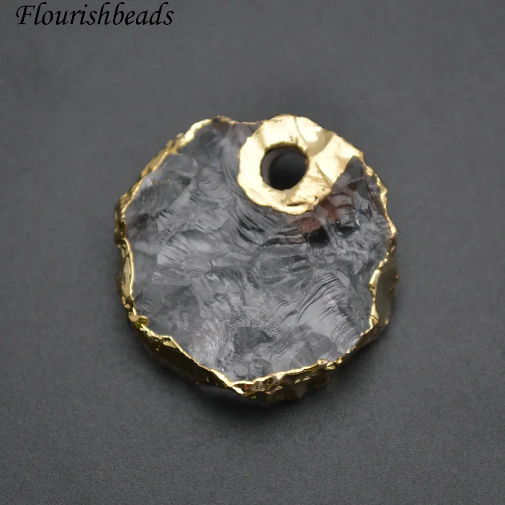 4mm Big Hole Natural Clear Crystal Quartz Rough Stone Flat Round Coin