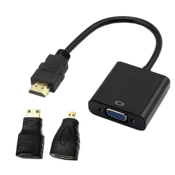 

Jimier Black Color HDMI Source to VGA Female Output Cable with Micro & Mini HDMI Adapter for Projector Monitor PC Laptop