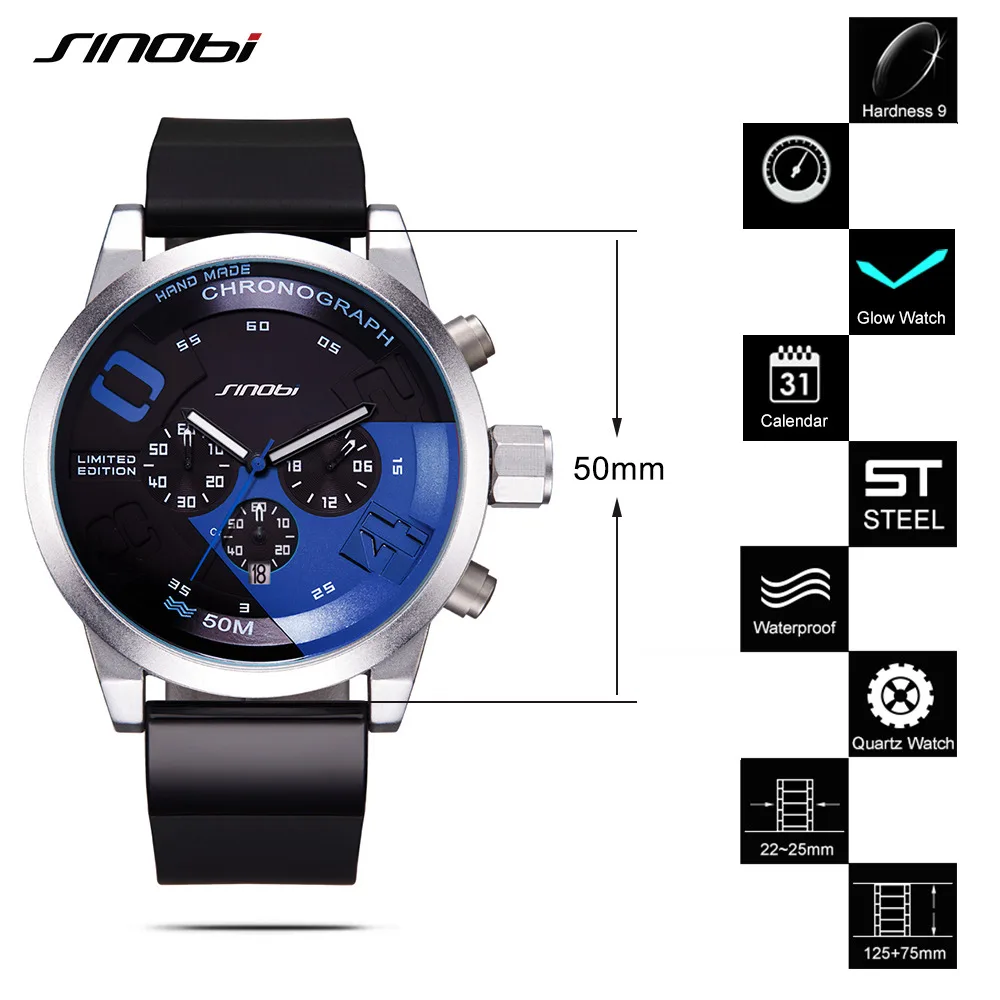 

SINOBI Sport Watche Men Waterproof Full Steel Wrist Watch Casual Male Shock Resistant Quartz Clock 2018 Outdoor Montre Homme