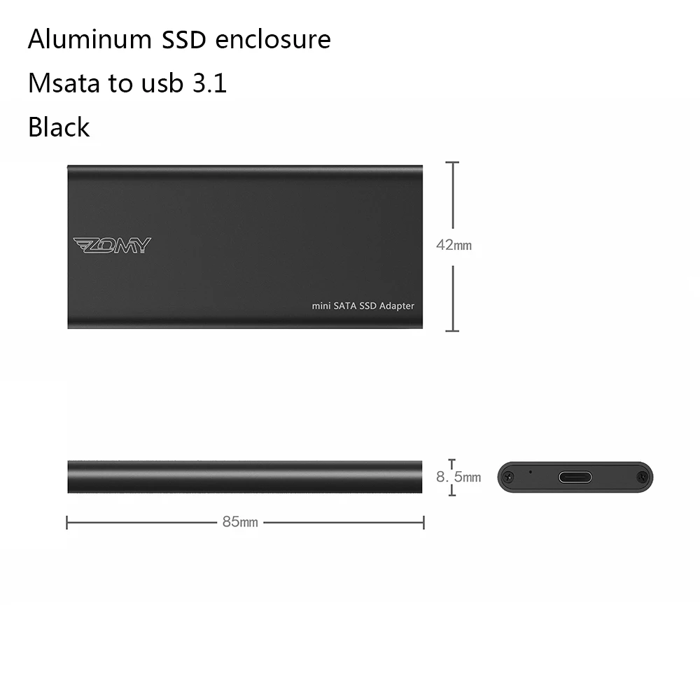 ZOMY mSATA USB 3.1 C Ÿ SSD ̽, ޴ ˷̴  HDD Ŭ,  ָ Ʈ ũ ̴ ̽, 3*3/3*5, 10Gbps