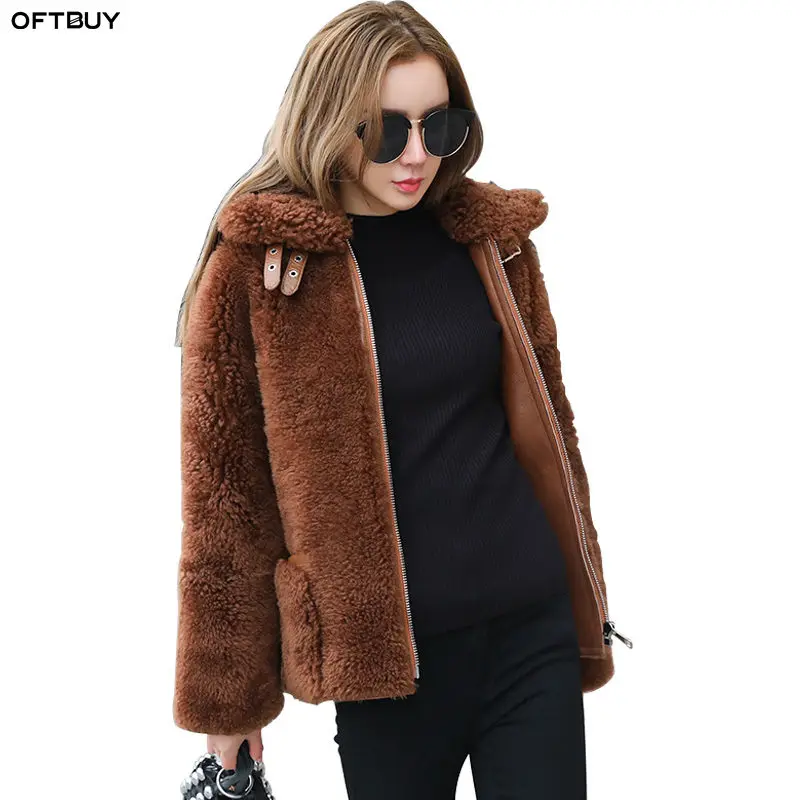 OFTBUY/2019 зимняя куртка для женщин пальто из натурального меха теплая толстая