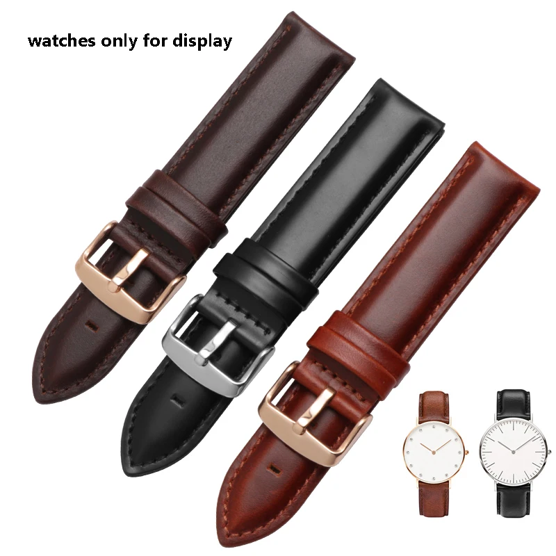 

Quality Genuine Leather Watchband Silver Buckle 17mm 18mm 20mm Luxury Replace Bracelet Strap Watch Band for dw watch