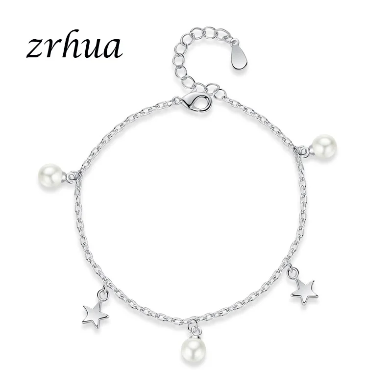 

ZRHUA Original 925 Sterling Silver Bracelets Fine Jewelry Shiny Pearl Bangles For Woman New Year Gifts Wholesale Christmas Gifts