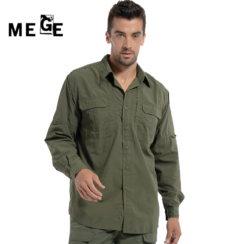 MEGE брендовая одежда, мужская рубашка Pesca Uomo, дышащая Camisa Masculina, мужская рубашка с длинным рукавом для походов, охоты, рыбалки