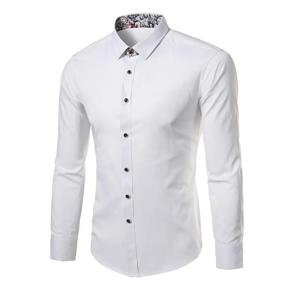 

Plus Size Men's Floral Patchwork Turn Down Collar Long Sleeve Shirt Slim Fit Top