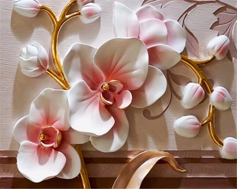 beibehang photo wallpaper 3D Phalaenopsis relief wall ...