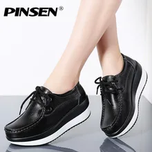 PINSEN/Коллекция года; сезон осень; женские кроссовки на платформе; обувь из натуральной кожи на шнуровке; женские криперы; мокасины; chaussures femme