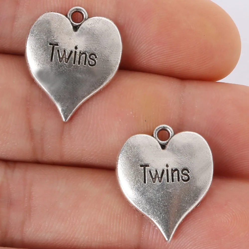 5pcs 21x18mm antique silver Alloy "Twins" Heart charms Pendant DIY