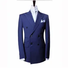 New Blue men suits jacket double breasted dress jacket custom made formal groom work business suits wedding jacket
