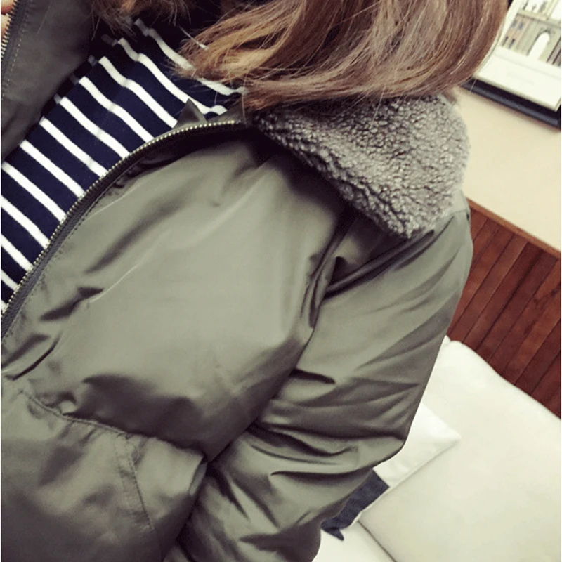 Lambswool Neck Winter Jacket Women Padded 2019 New Casual Loose Black Coats Ladies Warm Parkas Zipper Outerwear