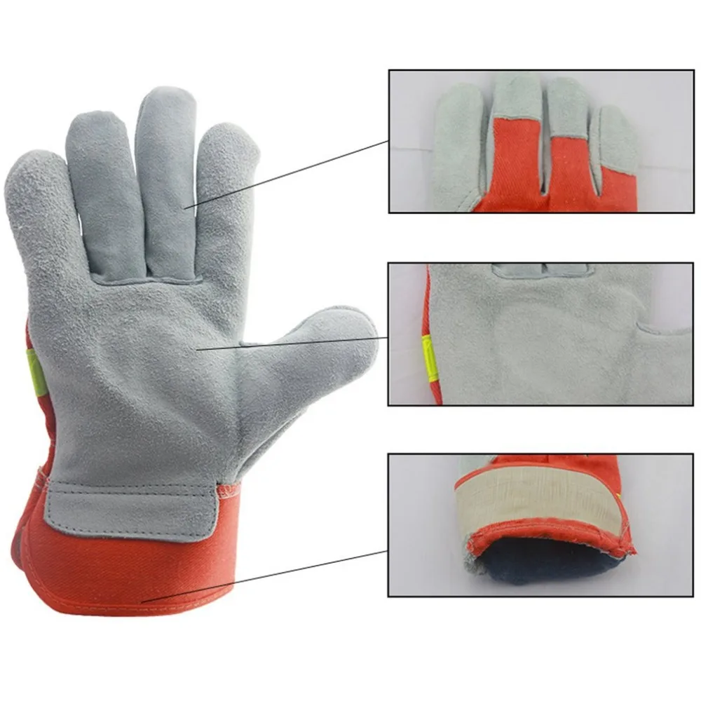 Leather Work Glove Fire Gloves Flame-retardant Wear-resistant safety Gloves Heat Resistant equipment with Reflective Strap