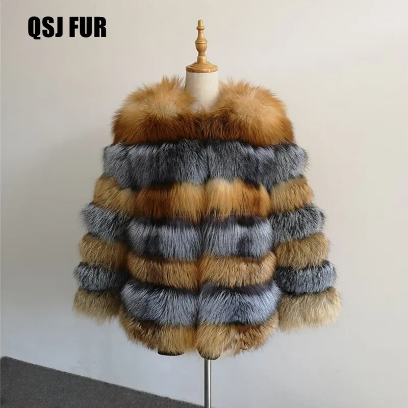 

New Fox Fur Coat Women's Long-term Real-wool Coat Red Fox Silver Fox Coat