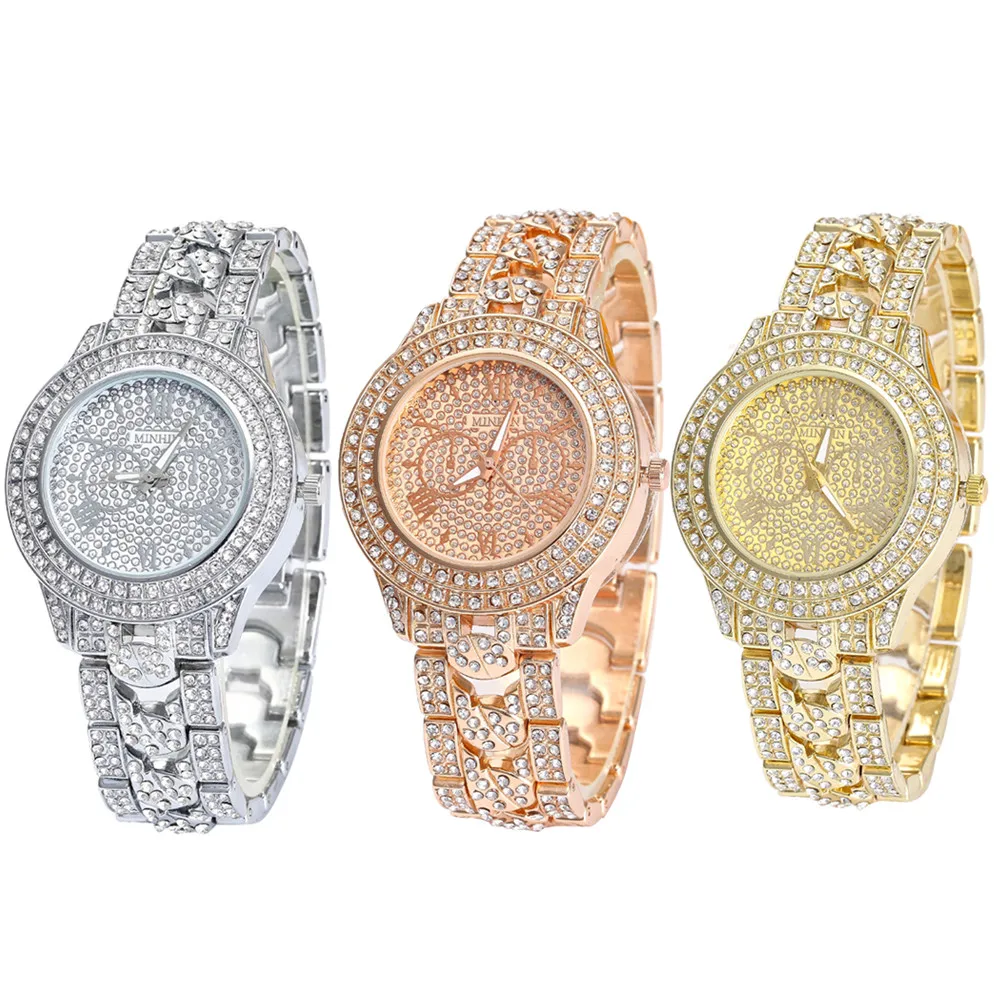 

Women Wrist Watch Round Full Diamond Bracelet Analog Quartz Movement Clock Women 2019 Ladies Watches Montre Relogio Feminino