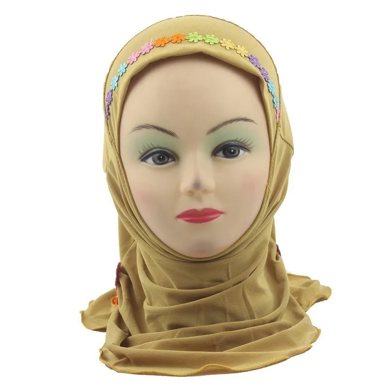 Мусульманский хиджаб для девочек, исламский шарф в арабском стиле, шали с красивыми цветами, около 45 см, для девочек от 2 до 7 лет